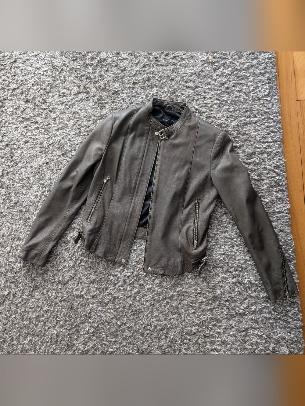 Zara Gray Leather Biker Jacket size M US